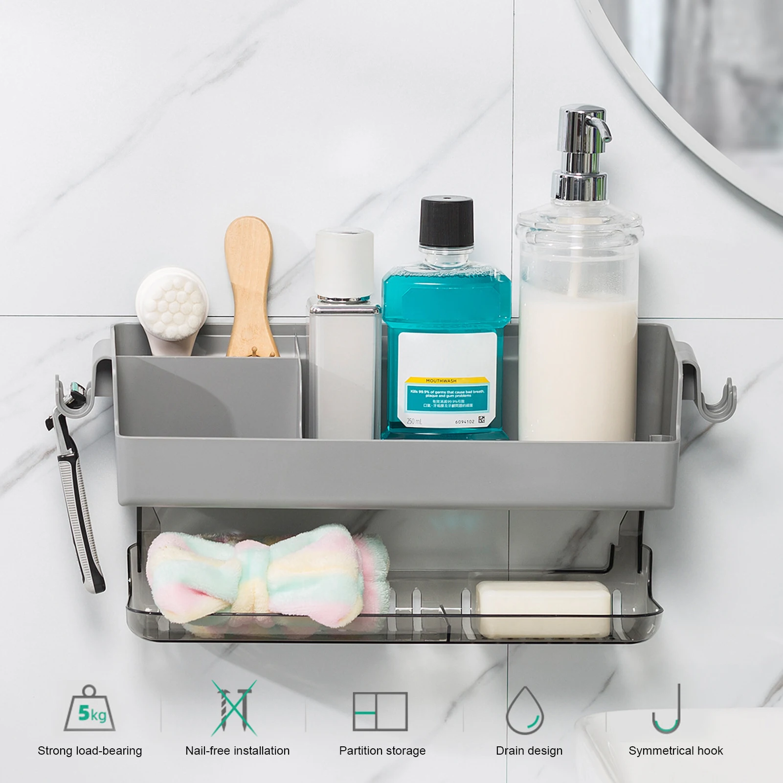 

Double-Layer Bathroom Storage Rack Punch-free Wall Suction Type Bathroom Shelf Shower Shampoo Rack Bathroom Accessories