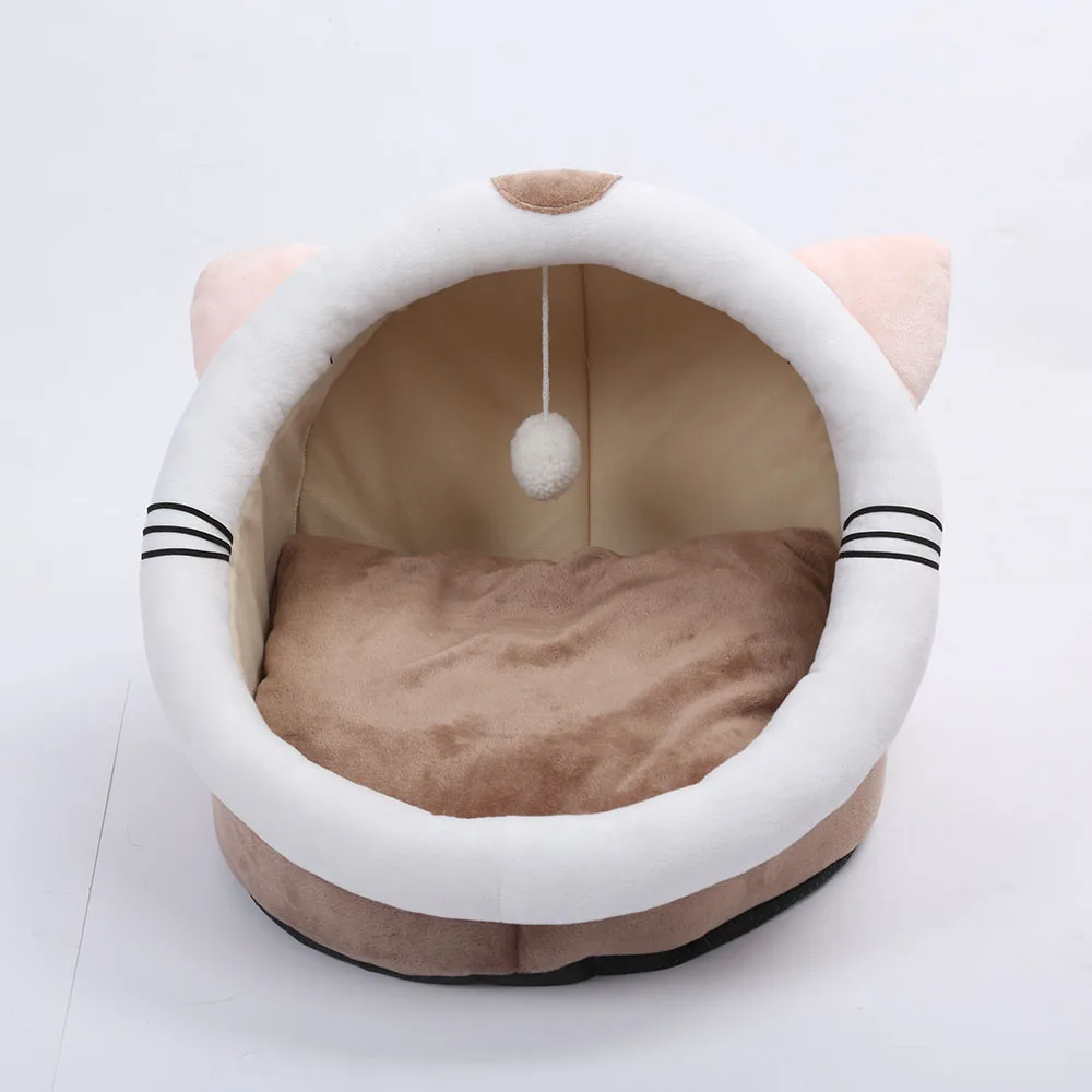 

2020 Winter Cute Cat House with Cotton Cat Bed and Hanging Ball Puppy Dog Cat Villa kennel Removable Washable Chihuahua Pet Bed
