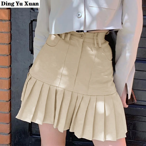 

Женская теннисная плиссированная юбка с высокой талией, черная, хаки мини-юбка, трапециевидная короткая юбка, уличная одежда