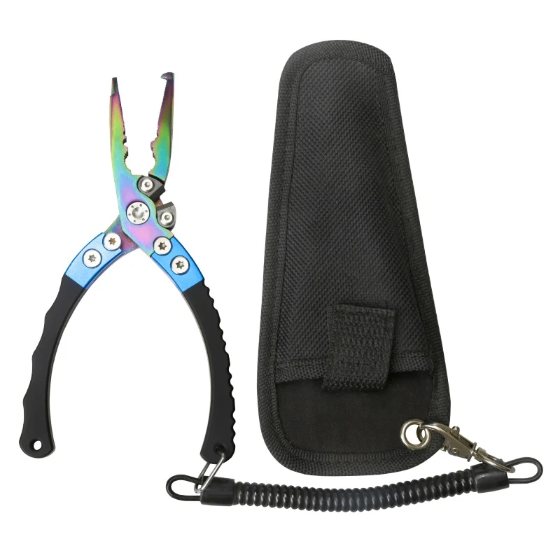 Fishing Pliers Scissors Line Cutter Braid Cutter Hook Remover Crimper Aluminum Fishing Tools With Lanyard And Pouch - Цвет: A