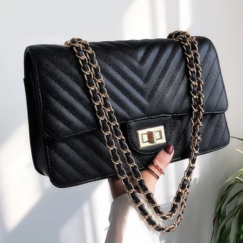 

2020 Fashion Lingge women's Shoulder bags PU leather Female Crossbody bag Luxury designer Handbags Chains sheepskin Totes bag