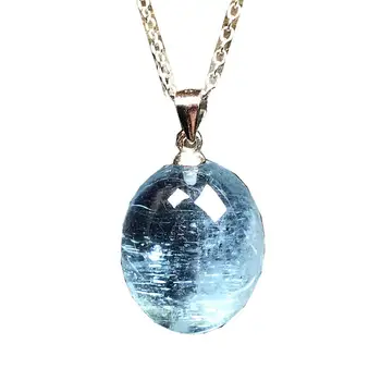 

Top Natural Ocean Blue Aquamarine Pendant Necklace Jewelry For Woman Lady Man 17x13x8mm Beads Stone Silver Sterling Chains AAAAA