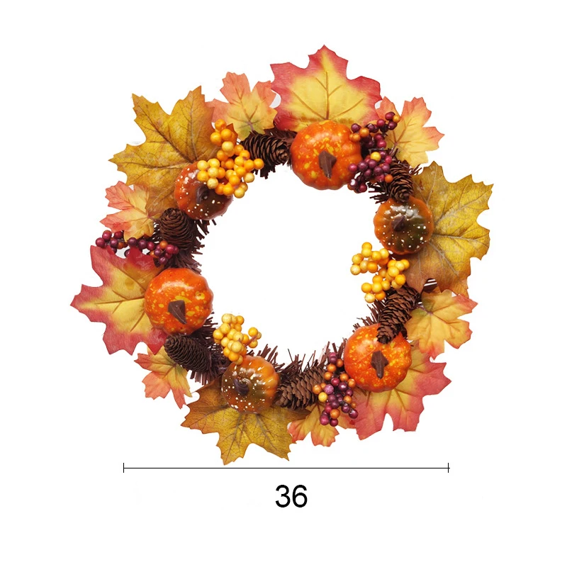 Венок на День Благодарения кленовые листья тыквенные ягоды осенний ротанговый подвесной Декор
