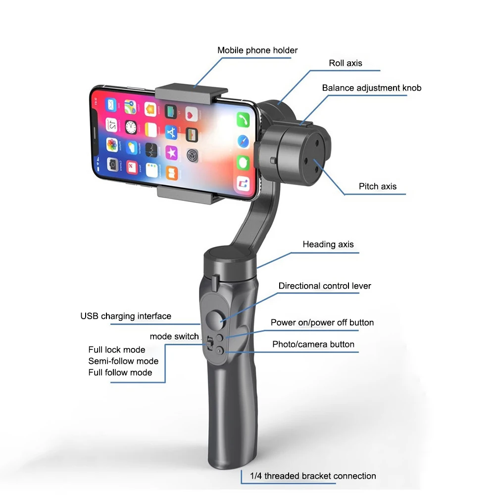 Handheld Gimbal Stabilizer 3 Axis Flexible Handheld Gimbal Stabilizer For IPhone And Android Smartphones Outdoor Phone Holder