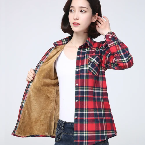 여성용 따뜻한 격자 무늬 셔츠 코트, 캐주얼 플리스 벨벳 플러스 두꺼운 상의, 브랜드 대학 스타일 여성 의류, 겉옷, 2023 겨울 신상 4