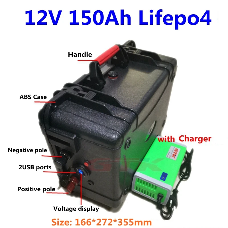 12V 150Ah LiFePO4 Батарея для UPS, Накопление энергии система резервного питания постоянного тока солнечной энергии применение для автофургонов, морской+ Зарядное устройство