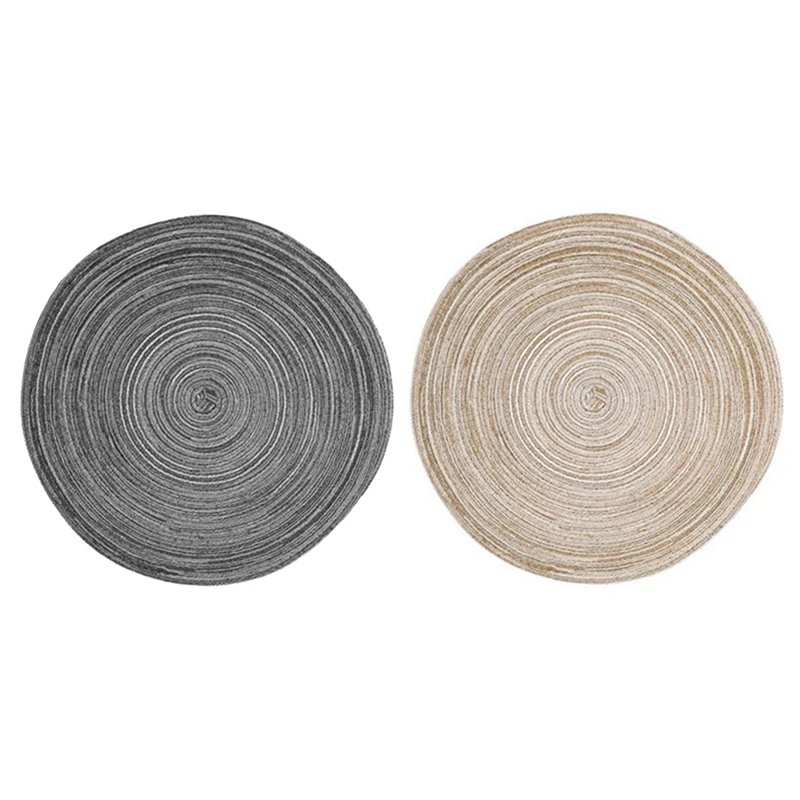 2 шт семейный коврик из рами, изоляционный коврик, круглый коврик, кухонные аксессуары, декоративный домашний коврик, черный и бежевый