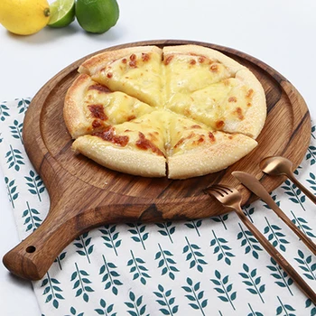 

Wooden Pizza Board Round With Hand Pizza Baking Tray Pizza Stone Cutting Board Platter Pizza Cake Bakeware Tools