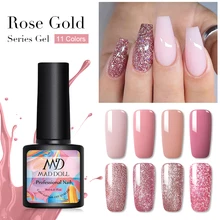 1 бутылка MAD DOLL 8 мл розовое золото Гель-лак для ногтей Bling Sequins Soak Off UV Гель-лак для маникюра длительного действия Гель-лак 11 цветов