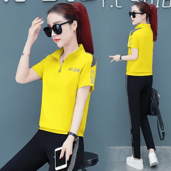 

Middle-aged mother on mother's day summer suit old people in the age of female western style short sleeve T-shirt two-piece outf
