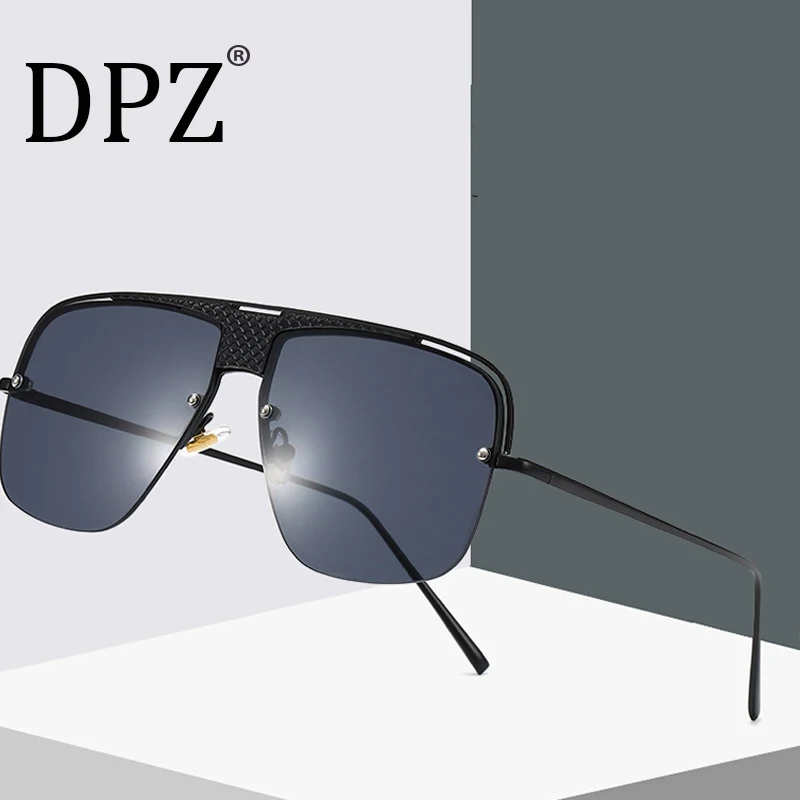 

DPZ 2020 Fashion Half Metal Frame Style aviation Sunglasses Cool Rivets Brand Design Square Sun Glasses UV400 Oculos De Sol