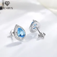925 серебряные иголки серьги-гвоздики для женщин синие капли воды кубический цирконий серьги-гвоздики для невесты свадебные Простые Ювелирные изделия CCE639