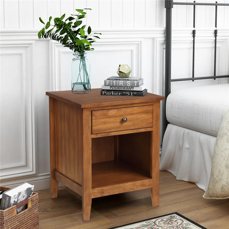 

1 Drawer Nightstand Solid Wood Traditional Design Classic High Quality Large Storage Space Bed Table Bedside Cabinet