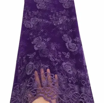 

African Lace Fabric 2019 High Quality Purple 3 d flowers Lace French Net Embroidery Tulle Lace Fabrics For Nigerian Party Dress
