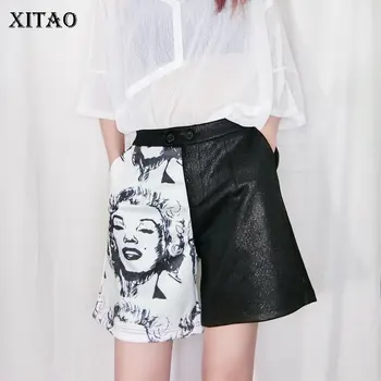 

XITAO Minority Pants Fashion New Women Print Character Pattern Elastic Waist High Waist Pocket Elegant Casual Style Pants ZP1217