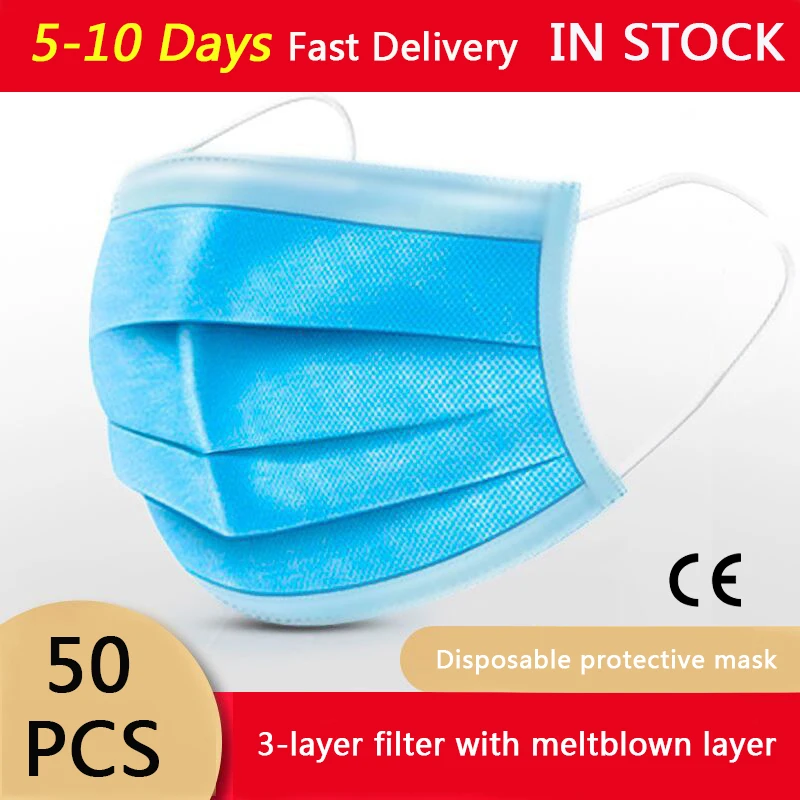 

50pcs Disposable 3-layer Filter Earloop Face Mouth Masks Facial Protective Cover Masks Dustproof Anti Virus Influenza KN95 Masks