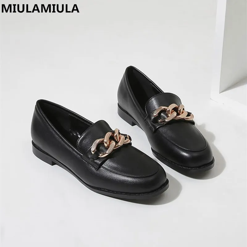 Luxury Golden Metal Chain Black Leather Women's Flats 2020 Autumn Hot Fashion Slip-on Loafers Size 35-40 Ladies Shoes Moccasins | Обувь