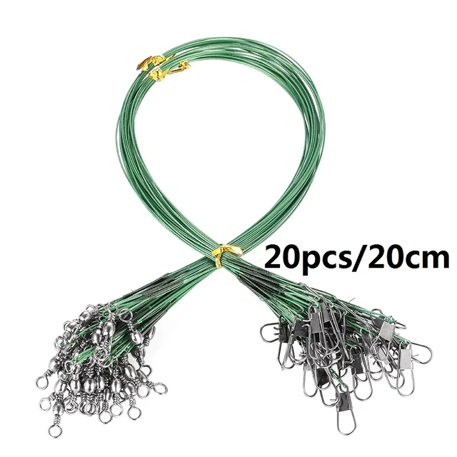 20PCS Anti Bite Steel Fishing Line Steel Wire Leader With Swivel Fishing Accessory Lead Core Leash Fishing Wire 15CM-40CM Green 20cm