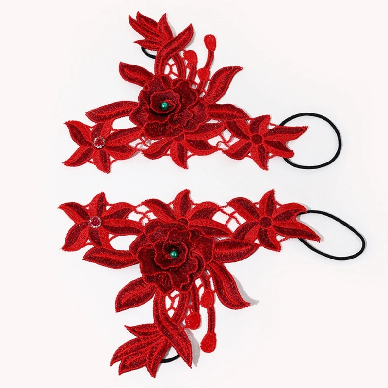 Embroidered Gloves with Tassel Hollow Floral Glove Fingerless Gloves Ethnic Floral Bracer Decoractive Wristband