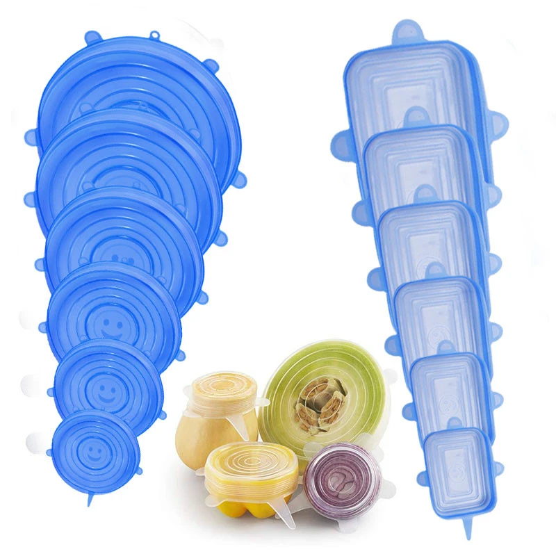 6/12 Uds reutilizable fundas de silicona elástico tapas para sellado cubierta de cuenco mantiene alimentos frescos de cubiertas de silicona cubiertas de cocina|Tapas de batería de cocina| - AliExpress