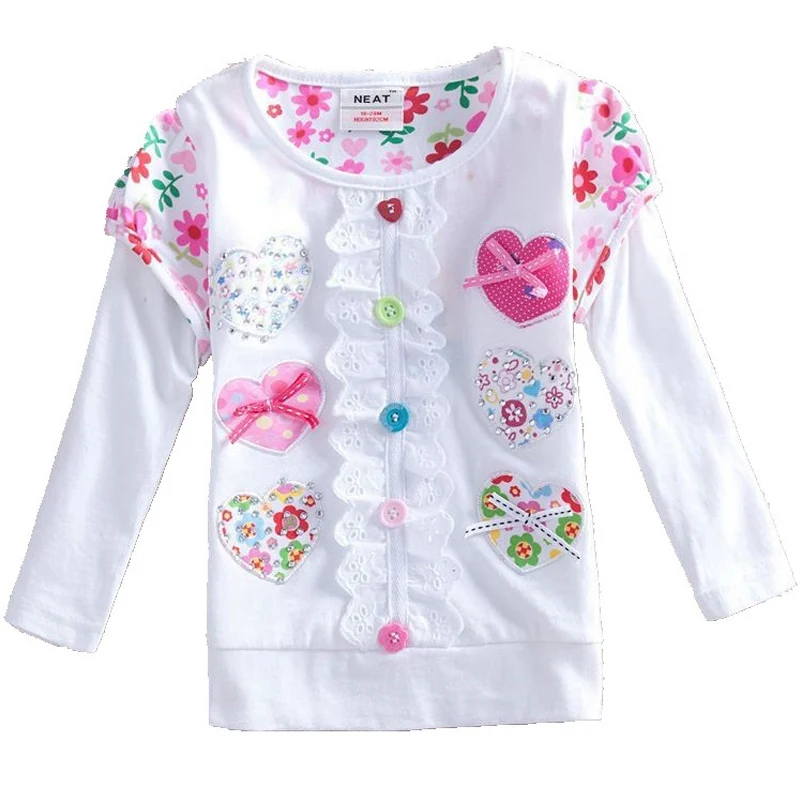 Осенне-зимняя хлопковая футболка с длинными рукавами для девочек повседневные футболки с цветочным кружевом для девочек на весну, одежда для маленьких девочек 1-8 лет топы, футболки - Цвет: white