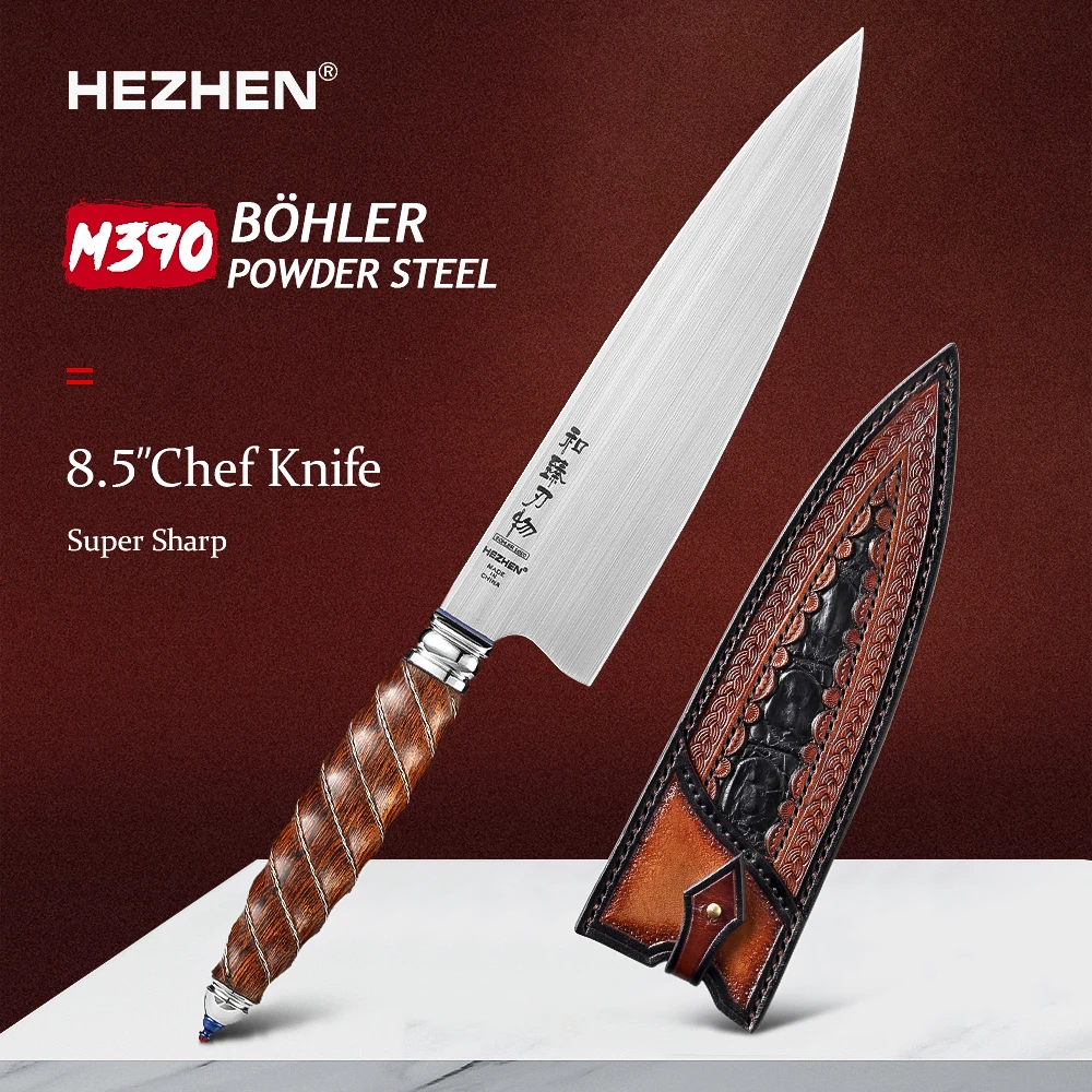 

HEZHEN Crown Series 8.5 Inches Chef Knife BÖHLER M390 Powder Steel Desert Ironwood Handle Cooking Sharp Tools