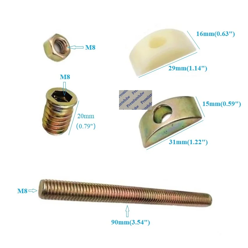 10Pcs Bed Rail Threaded Dowel Bolt Joiner Connector Zinc Nylon Half Moon Washer Insert Nut Single Double 90 180 Degrees Join