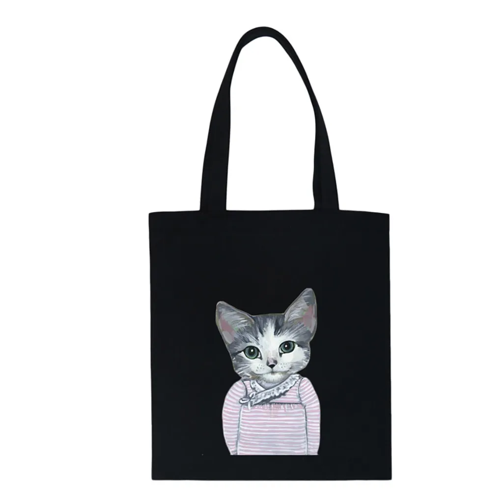 Bolsa de compras женская сумка-шоппер сумка Корейская оригинальная Милая кошка экологический холст сумки животные принты девушка молодежный рюкзак - Цвет: C
