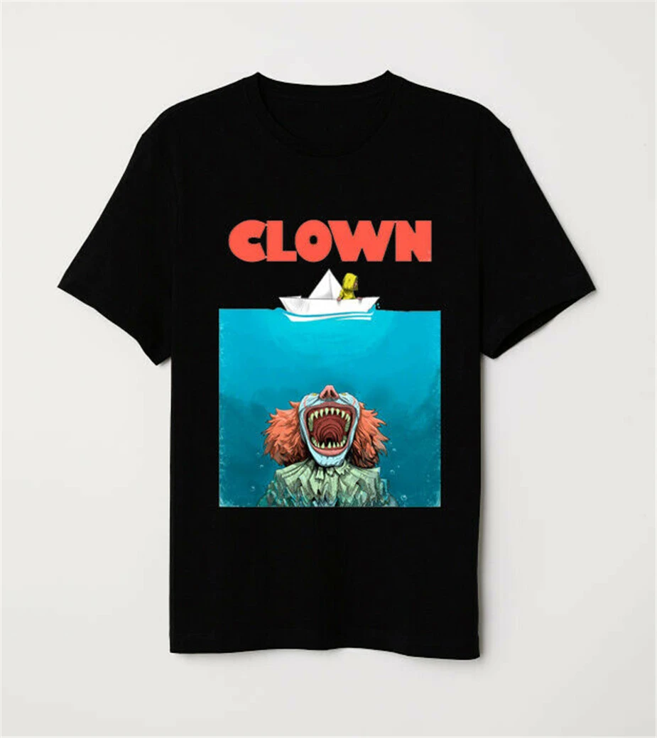 Jaws Poster Parody Stephen King Pennywise Clown It Funny Horror черная футболка для фитнеса | Мужская одежда