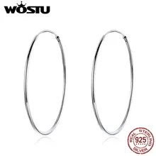 WOSTU, минималистичный стиль, простые круглые серьги-кольца, 925 пробы, серебряные, круглые, большие серьги для женщин, вечерние, модные ювелирные изделия CQE598