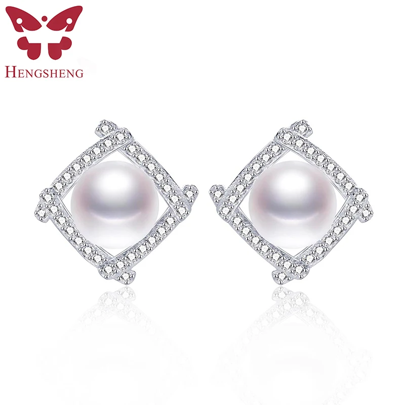 Fashion Zircon 100% Natural Freshwater Pearl Women Stud Earrings Silver 925 Flower Jewelry Wedding | Украшения и аксессуары