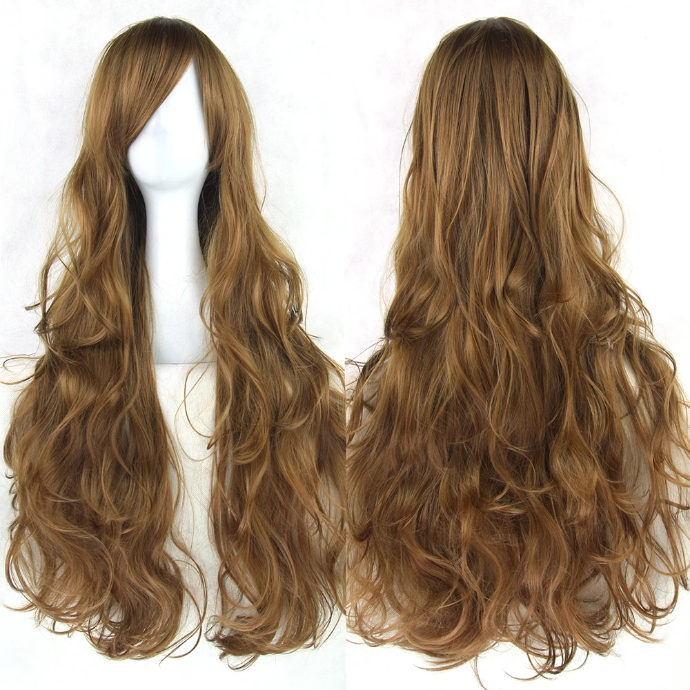 Soowee 80 см Длинные Синтетические волосы белый фиолетовый косплей парики жаропрочные волокна Вечерние черные волосы прямые парики для женщин - Цвет: Curly 30