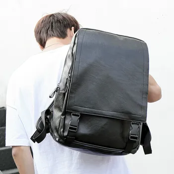 

Black Bag 2020 Korean Men's Backpack Business Backpack Student Schoolbag Pu Leather Computer Bag Leisure Travel Bag Men Laptop