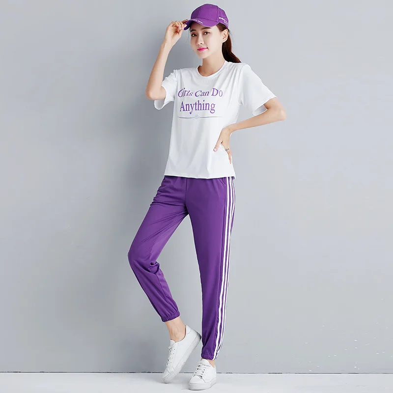 

Sports WOMEN'S Suit 2019-Style Pure Cotton Loose Short Sleeve T-shirt Ankle Banded Pants Trousers Sports Clothing Casual Two-Pie