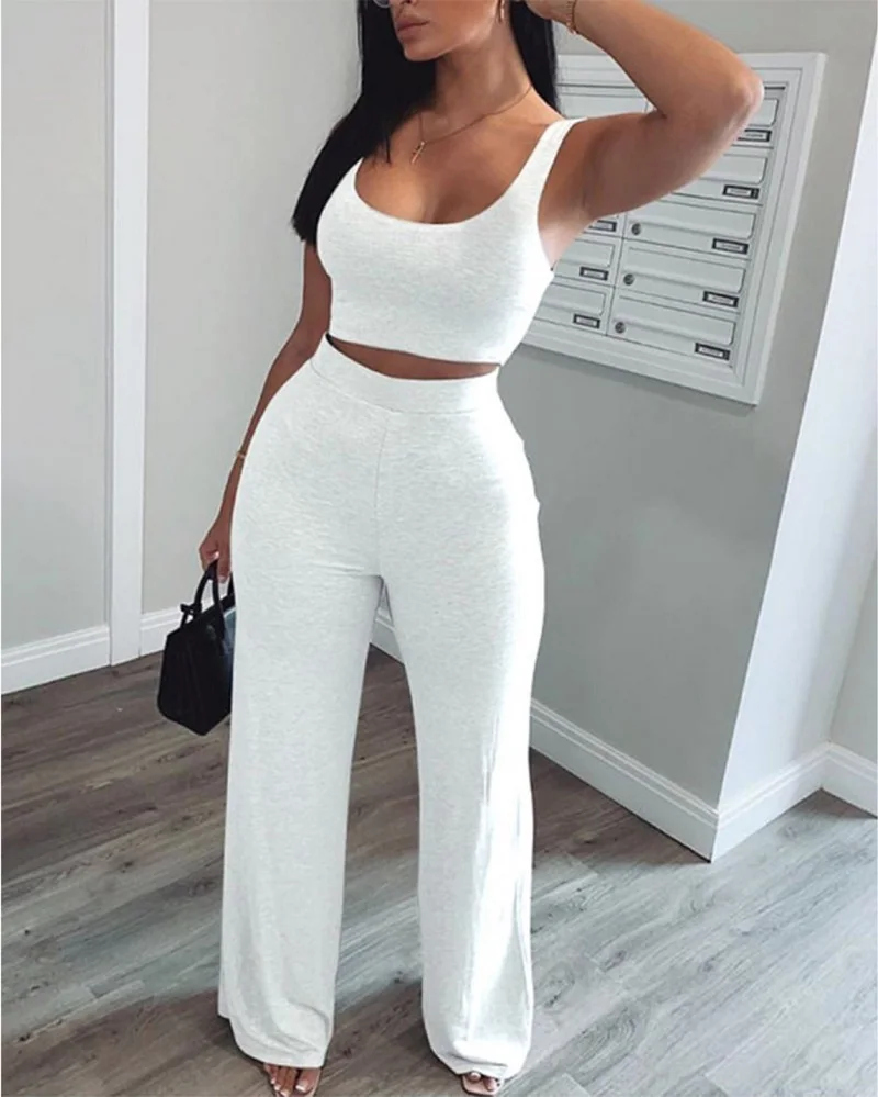 Two Piece Set Women Tank Crop Top 