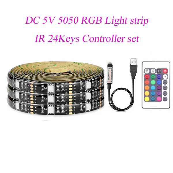 24Key Controller Set USB Светодиодная лента 5050 RGB сменный светодиодный фоновый светильник для ТВ 50 см 1 м 2 м 3 м 4 м 5 м DIY гибкий светодиодный светильник - Испускаемый цвет: 24Key Controller Set