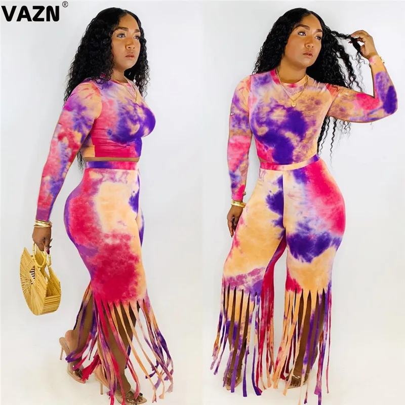 

VAZN DAN8183 new band 2019 summer sexy lady colorful long set full sleeve bandage set sexy girl high street set