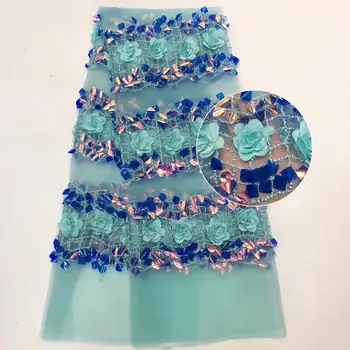 

African Lace Fabric 2020 High Quality Lace Sequins Fabric French Nigerian Beads Lace Fabric 3d Embroidery Wedding Lace