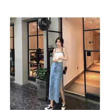 JUJULAND женские сексуальные джинсовые юбки Корея мода Карман Леди средняя удлиненная юбка высокая талия винтажные юбки женские 3942