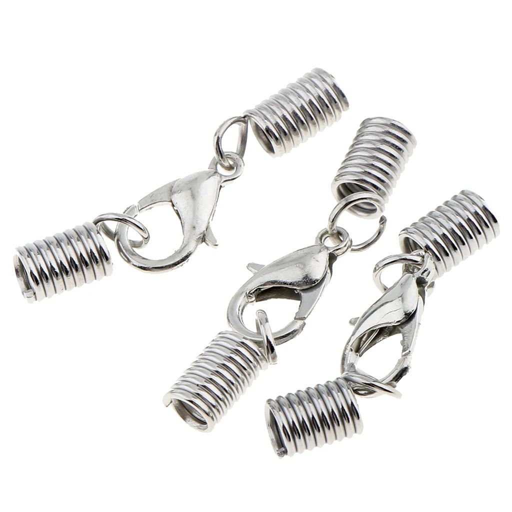 20 Pcs Lobster Claw Clasps Leather Spring Clasp Crimp Clip Ends Set for Necklace Bracelet Jewelry Making - silver color