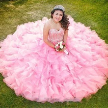 Милое шикарное бальное платье с кристаллами и бусинами, бальное платье, бальное платье из органзы с оборками, официальное Бандажное платье с открытой спиной, вечерние платья для выпускного вечера 16 лет