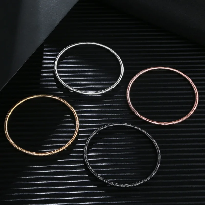 HuPo.HuTu.  Stylish And Simple Personality Diameter 3mm Spring Coil Bracelet Men Screw Head Open Carbon Steel Bracelet Women 3