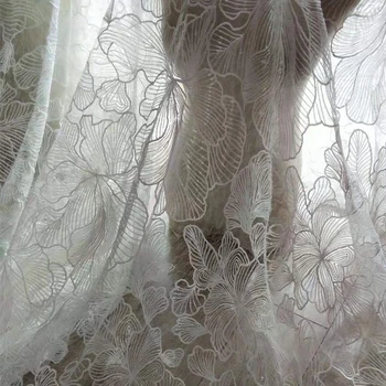 

Soft solid white flower embroidery glitter sequin lace fabric for wedding dresses, pink, blue, gray, yellow, by the yard