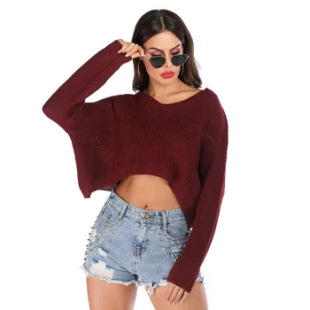 

2019 Autumn and Winter Explosion Irregular V-neck Pullover Sweater Loose Women's Sweater Female