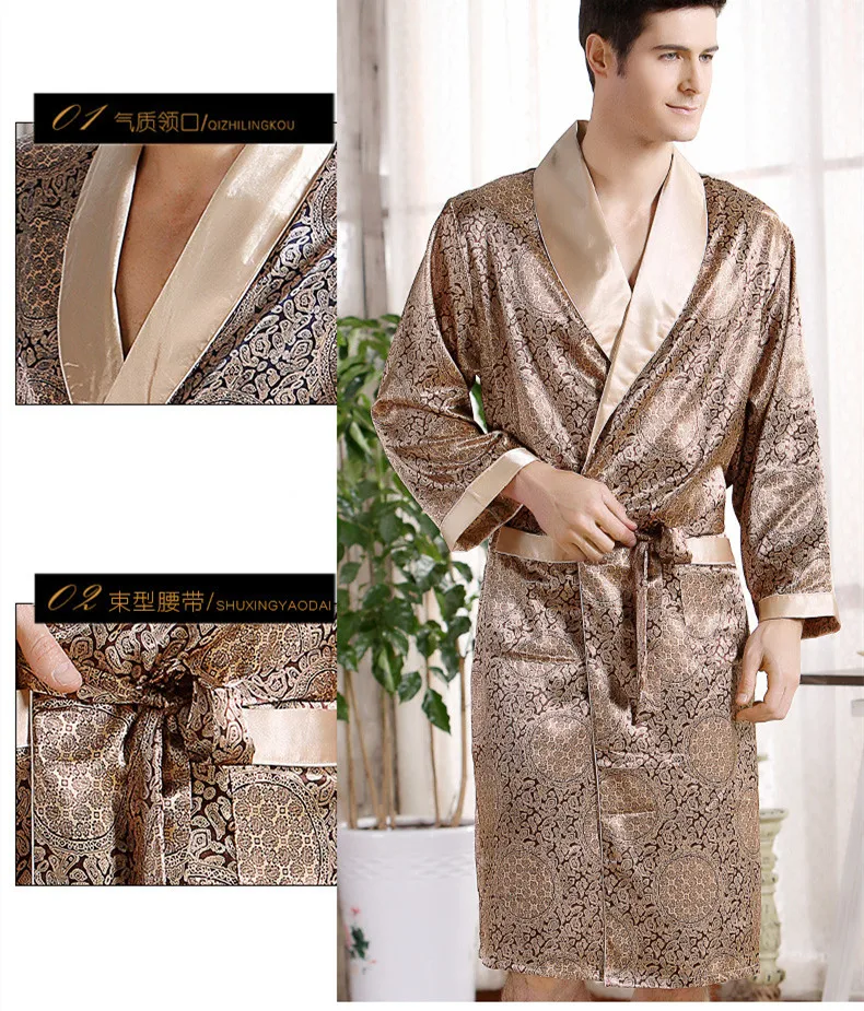 Silk Bath Robe Men Sleepwear Plus Size 5XL Kimono Sleep Nightgown Satin Dressing Gown Bathrobe Shower Pajamas Male Long Sleeve