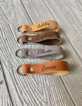 

Personalized Leather Keychain Name Key Chain, Custom Leather Keyring, Mother Gift Valentines Day Gift