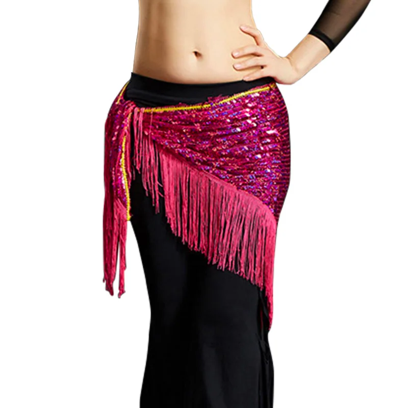 Women Hip Scarf Belly Dance Skirt Costumes Sequins Acetate Dancing Wrap Belts