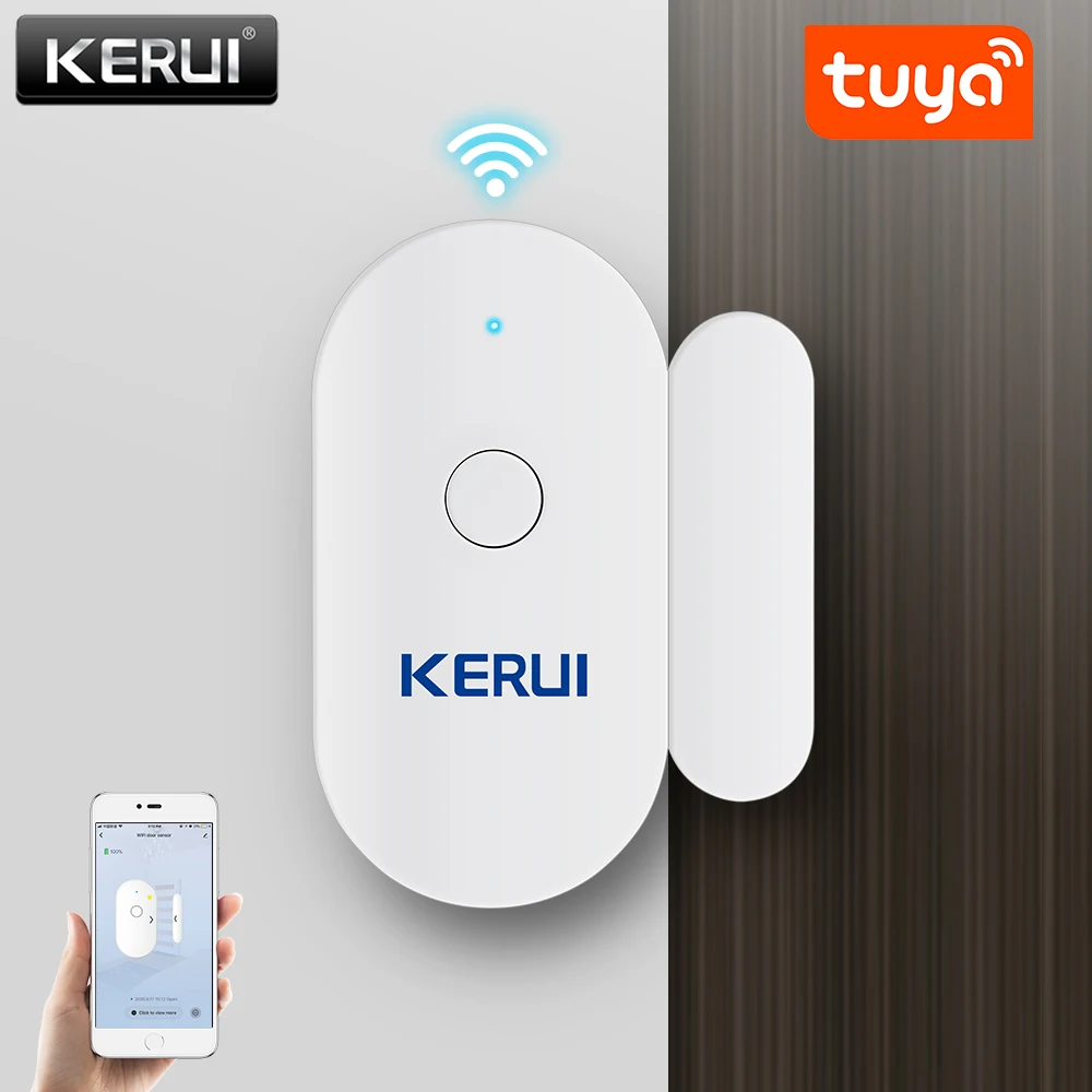 KERUI Tuya inteligente WiFi en casa Sensor de puerta alarma ventana abierta cerrado detectores magnéticos cambio de aplicación alerta coche jardín sistema de seguridad