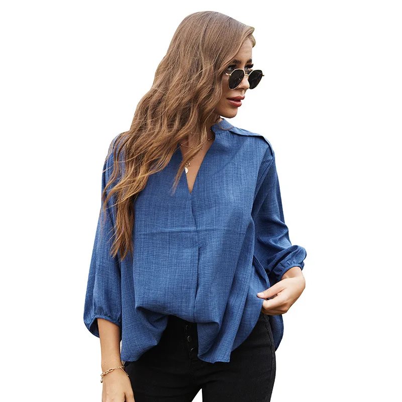 

Summer Autumn Blouses Women Tops Loose Oversized Casual Shirts Three Quarter Sleeve Blusa Mujer T6254
