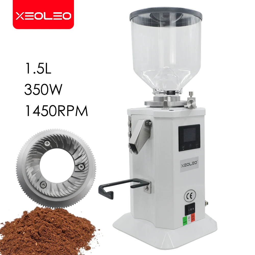 XEOLEO-molinillo de café eléctrico para el hogar, molinillo de café Espresso de 1.5L, 350W, piedra plana, molino de café ajustable, grueso y fino